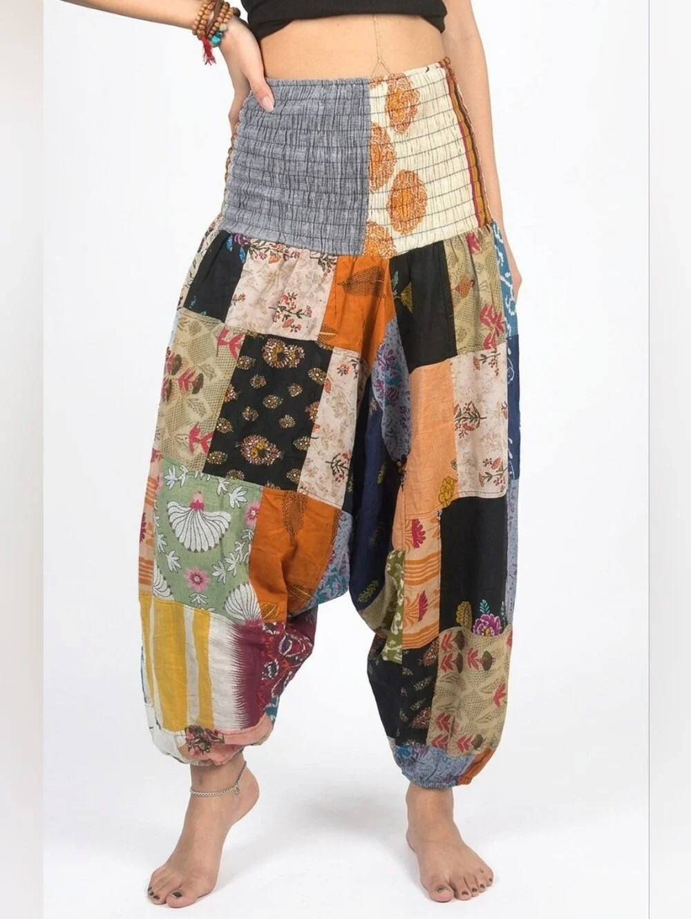 Convertible 2-in-1 Patchwork Harem Pants / Strapless Romper NWOT Sz S/M